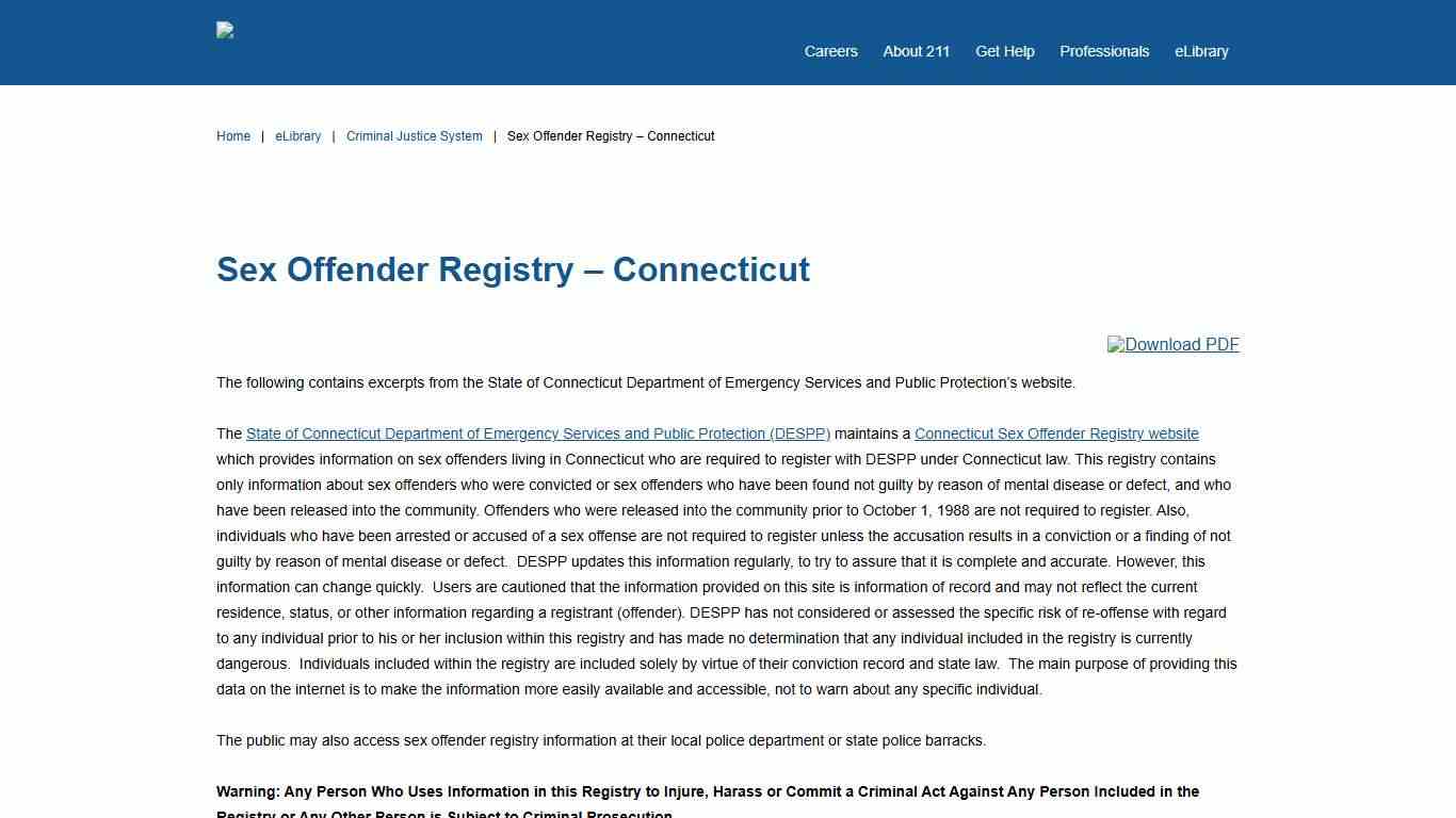 Sex Offender Registry – Connecticut – United Way of Connecticut – 211 and eLibrary