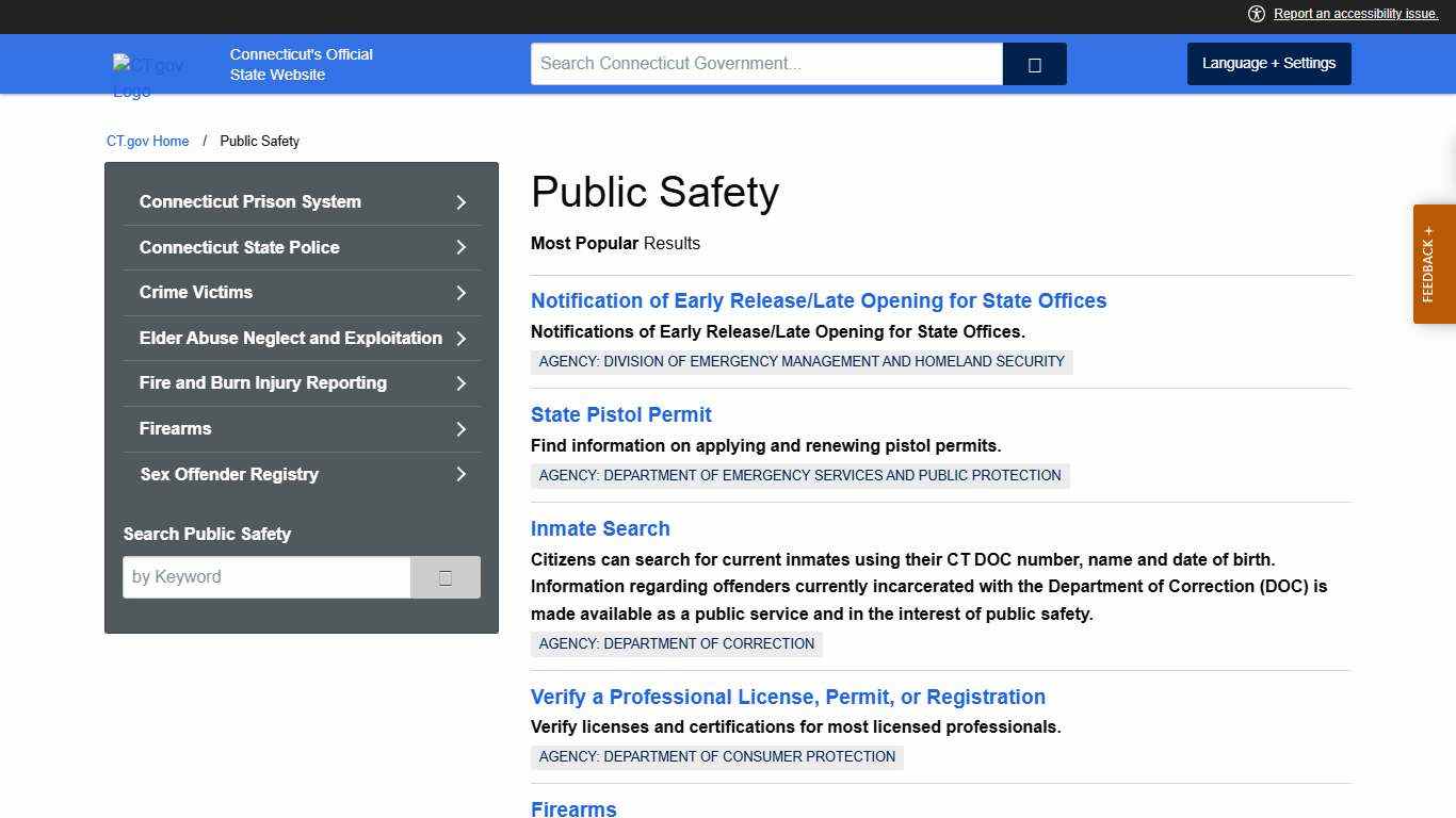 CT.gov: Public Safety